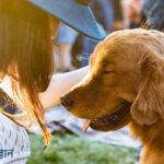 happy women with dog